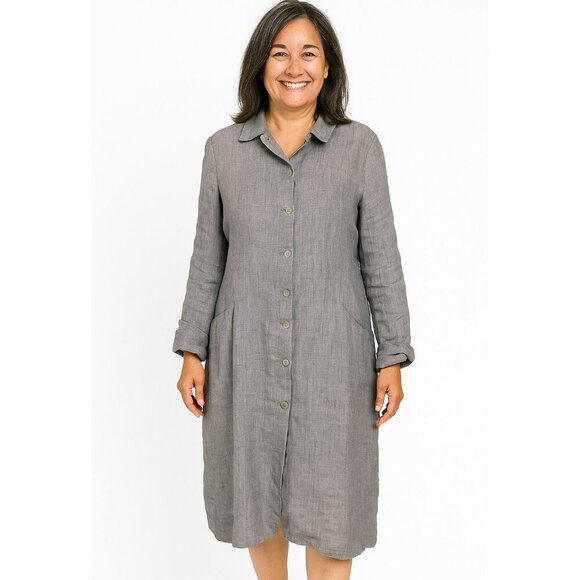 Lilith Brown Linen Dress Size Large 3/4 Sleeve Minimalist Artsy Lagencore Style - Picture 1 of 16
